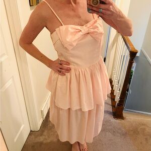 Vintage 80s Bonnie and Me pastel pink polka dot ruffled dress Size L/XL